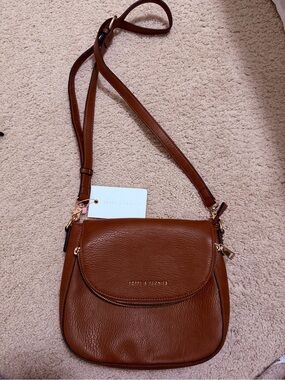 Poppy & Peonies Brown Pebbled Leather Crossbody Bag - new with tags